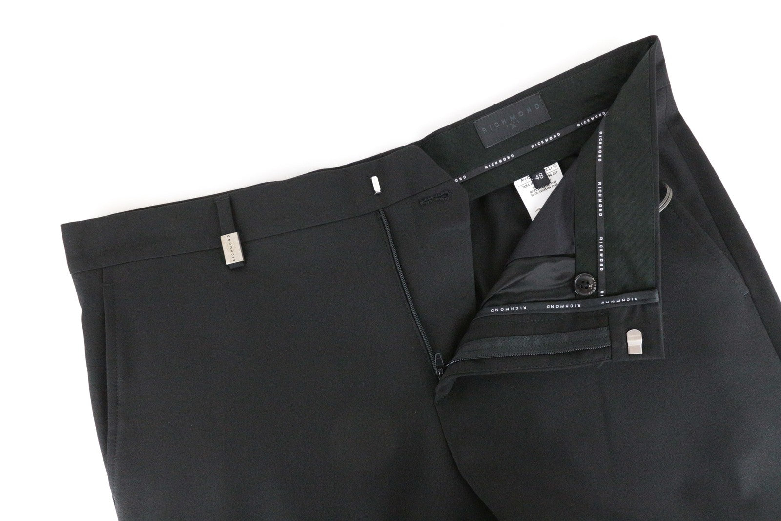 RICHMOND X Men Trousers 48 Black Zip-Fly Plain Chino Styled Classic Pocketed