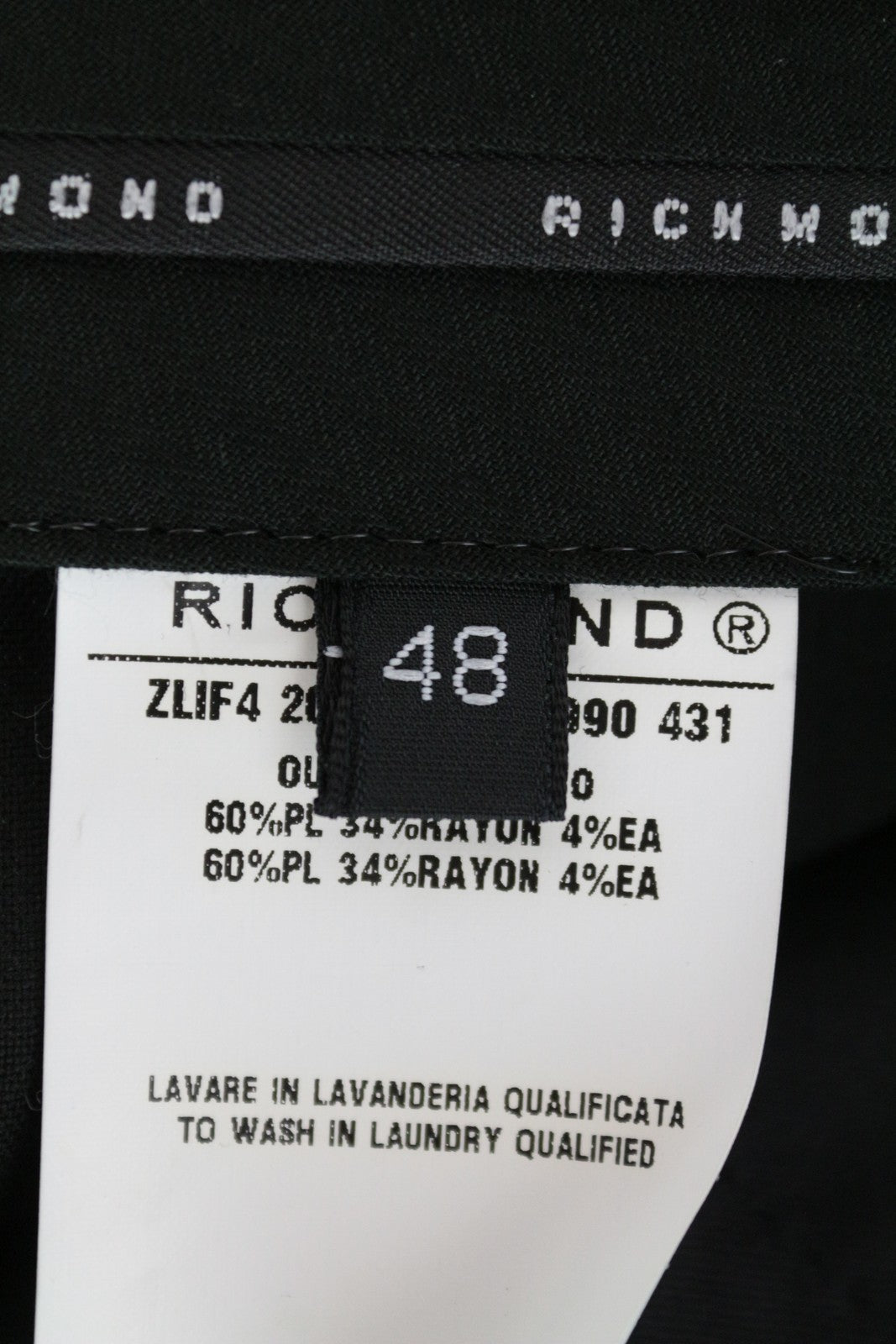 RICHMOND X Men Trousers 48 Black Zip-Fly Plain Chino Styled Classic Pocketed