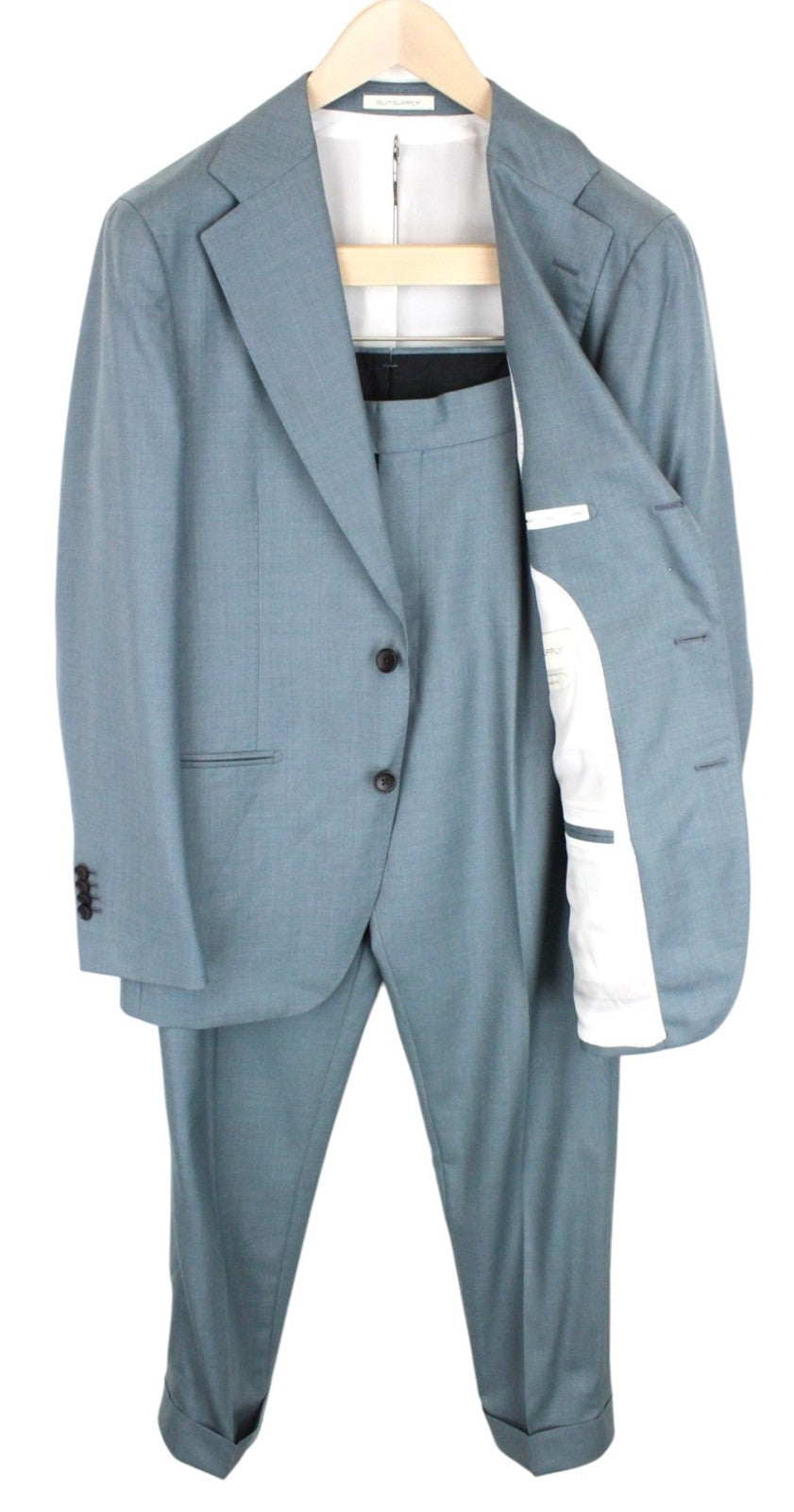 SUITSUPPLY Havana Jetted Men Suit UK38R Blue Pure Wool 2 Piece Slim Cut Lined