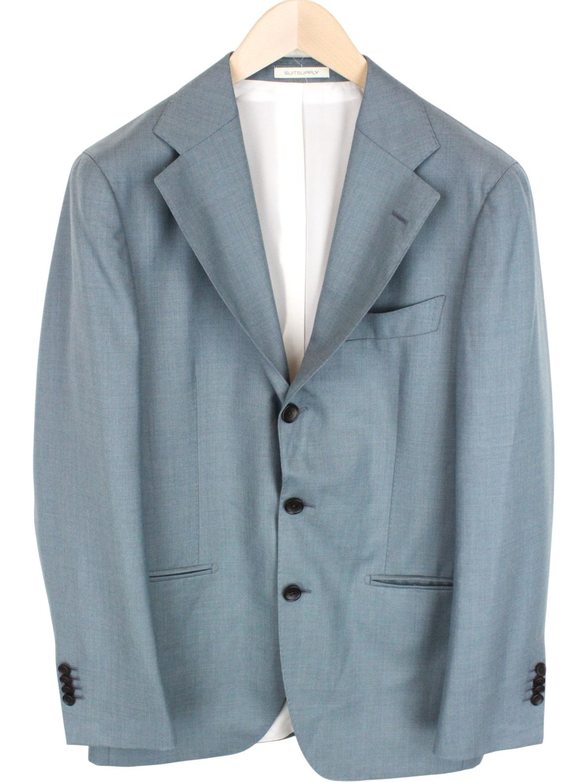 SUITSUPPLY Havana Jetted Men Suit UK38R Blue Pure Wool 2 Piece Slim Cut Lined