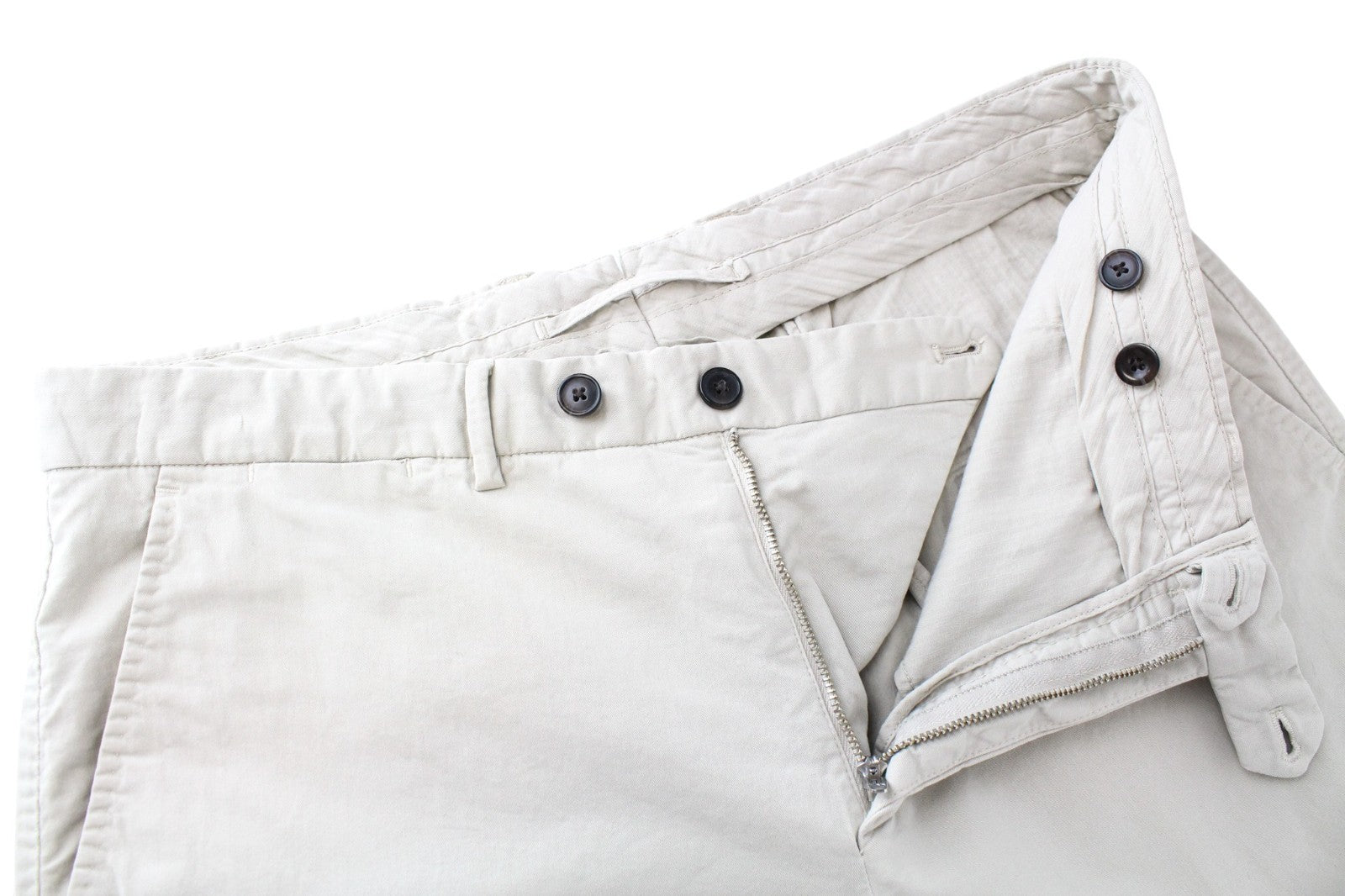 SUITSUPPLY Men Trousers Zip-Fly Beige Cotton Stretch Classic Formal