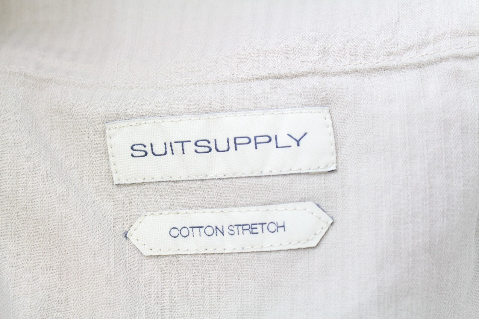 SUITSUPPLY Men Trousers Zip-Fly Beige Cotton Stretch Classic Formal