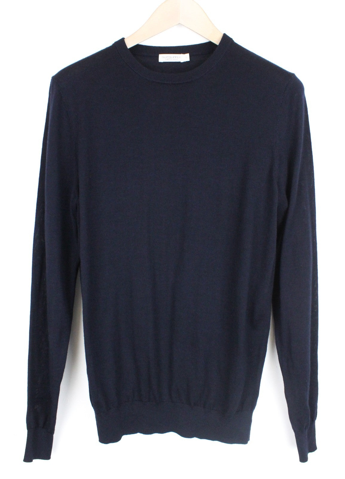 SUITSUPPLY Men Sweatshirt S Merino Wool Crew Neckline Tight-Knit Navy Sweater