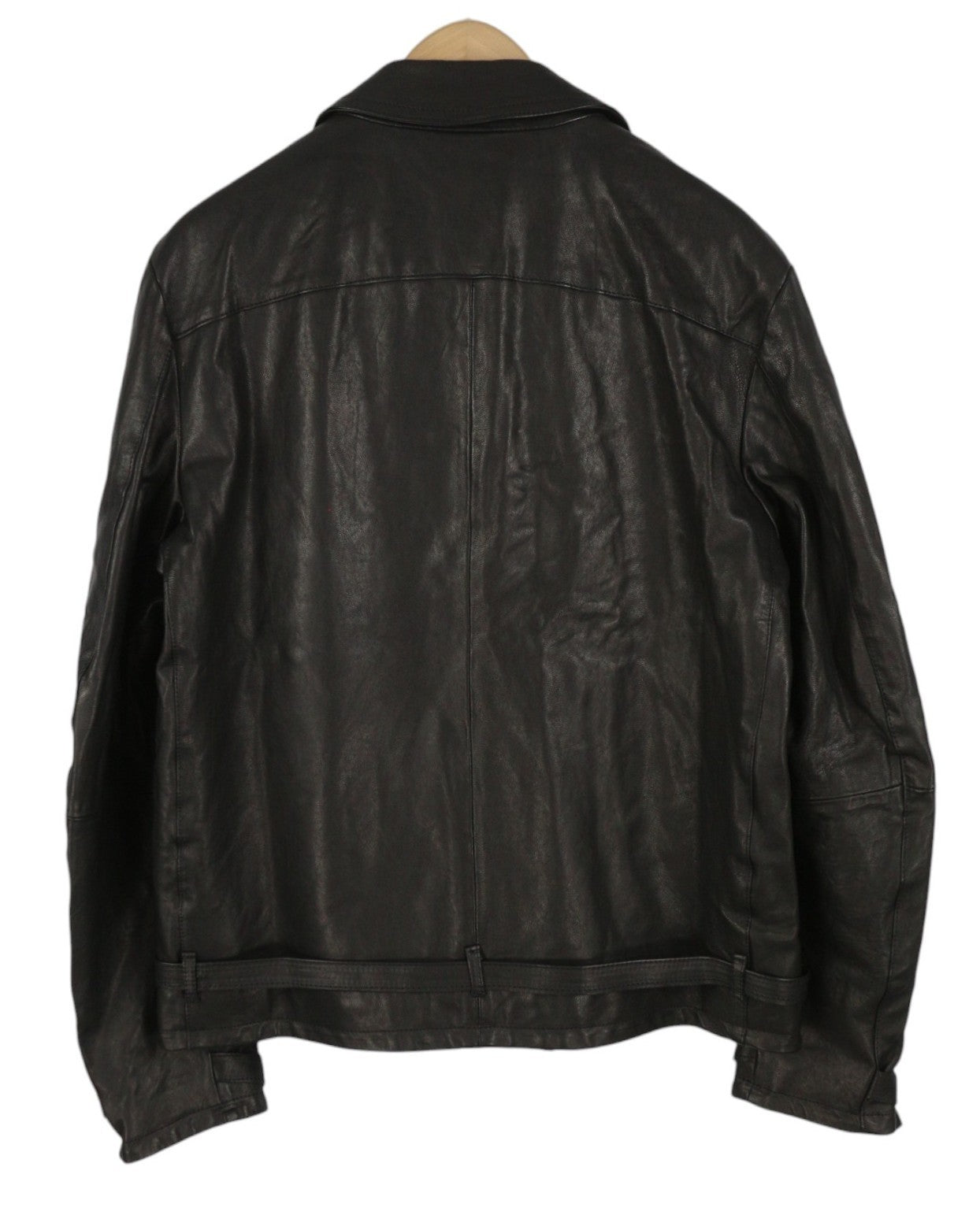 REPLAY Men Jacket XL Biker Black Lined Belted Collared Pure Lambskin RRP499