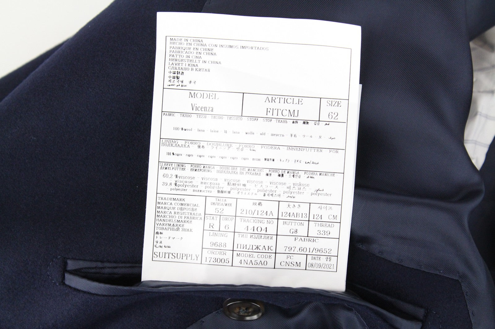 SUITSUPPLY Vicenza Men Coat UK52R Pure Wool Mid-Length Lined Flannel Dark Blue