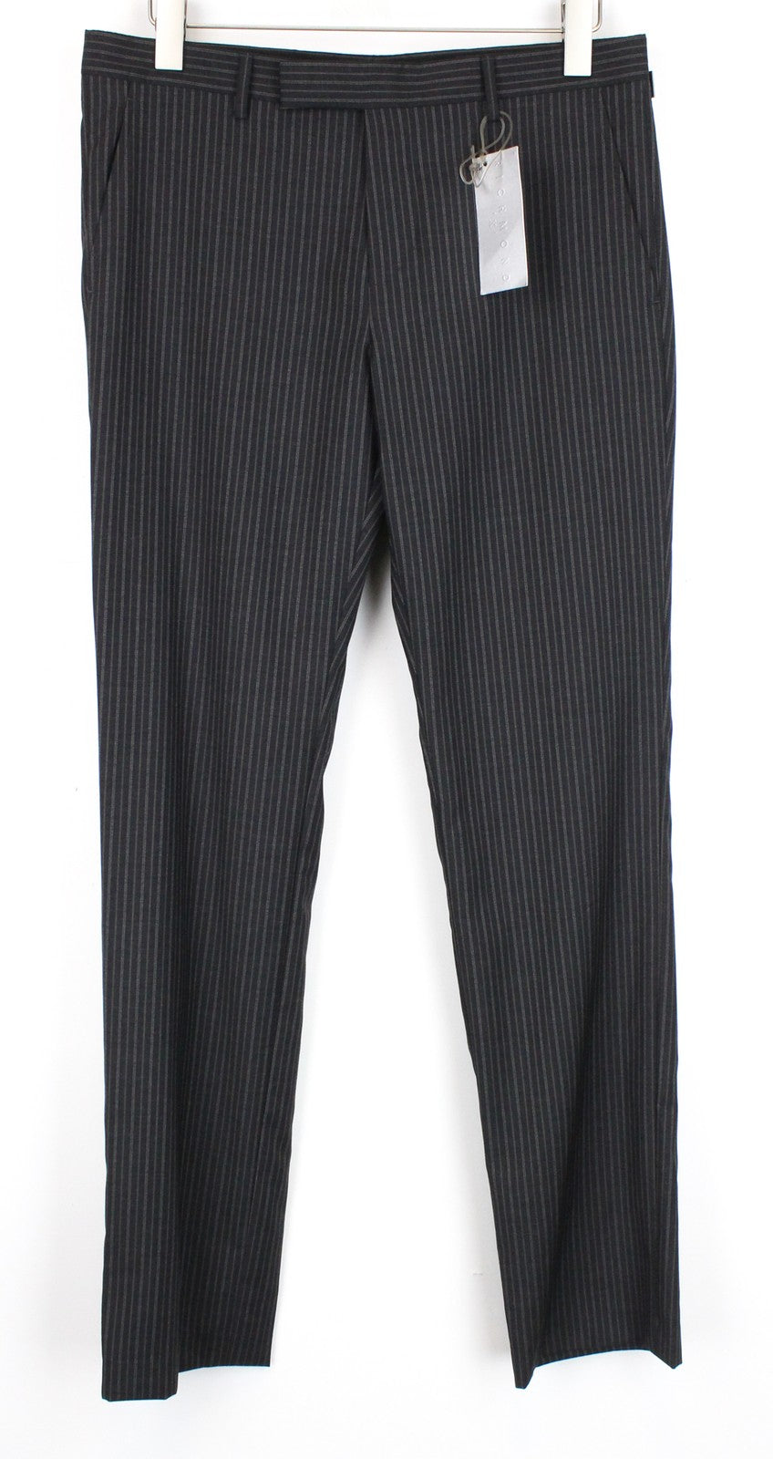 RICHMOND Men Trousers 48 Pure Wool Grey Striped Pattern Classic Formal