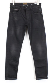 REPLAY Grover Men Jeans W30/L34 Straight Fit Selvedge Cotton Stretch Black Wash