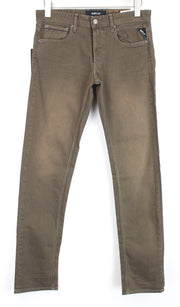 REPLAY Grover Men Jeans W30/L34 Straight Fit Washed Cotton Stretch Brown Denim