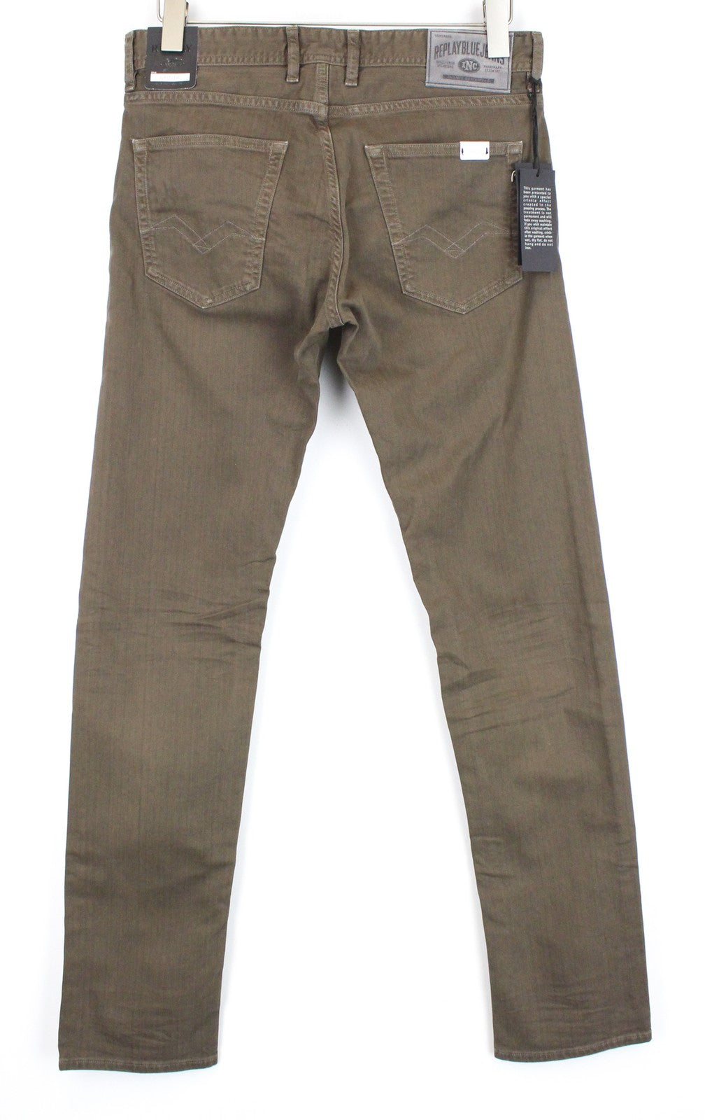 REPLAY Grover Men Jeans W30/L34 Straight Fit Washed Cotton Stretch Brown Denim