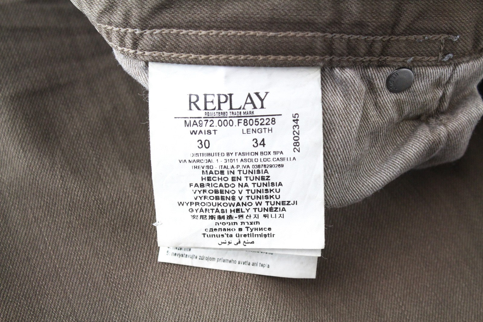 REPLAY Grover Men Jeans W30/L34 Straight Fit Washed Cotton Stretch Brown Denim