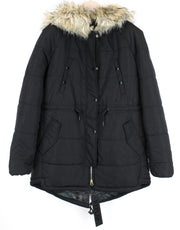 REPLAY Women Jacket M Black Lined Padded Faux Fur Hooded Zipped Snaps Parka