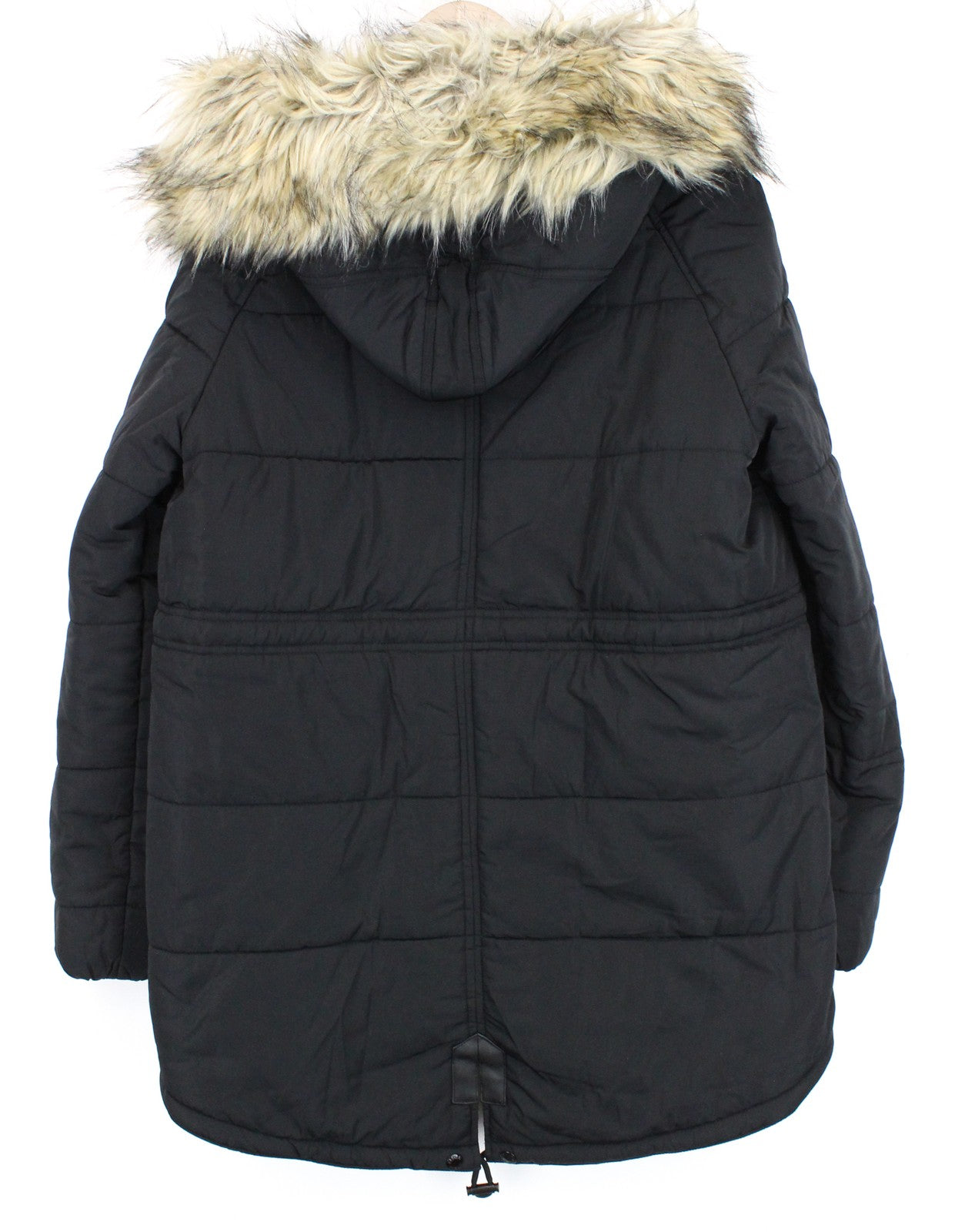 REPLAY Women Jacket S Black Lined Padded Faux Fur Hooded Zipped Snap Parka