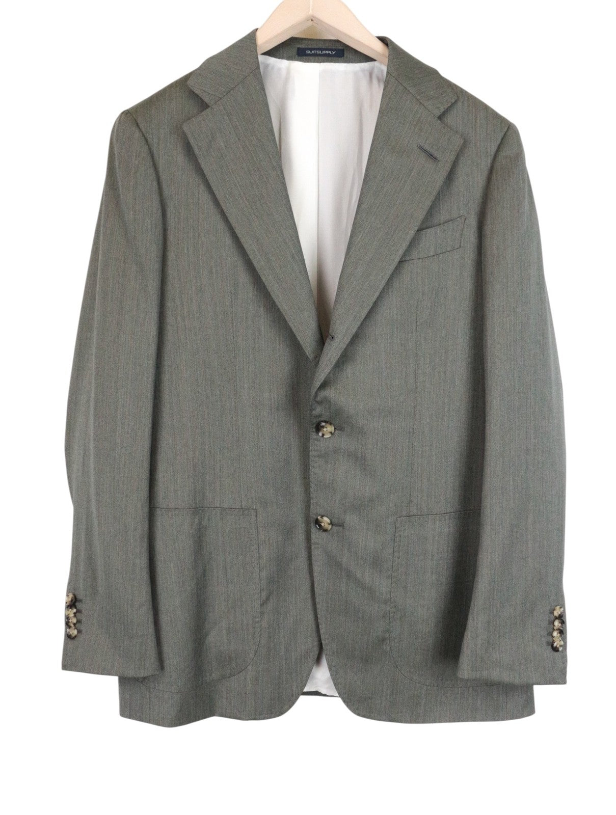 SUITSUPPLY Havana Patch Men Suit UK38R Green Slim Wool Silk Pleated 2 Piece
