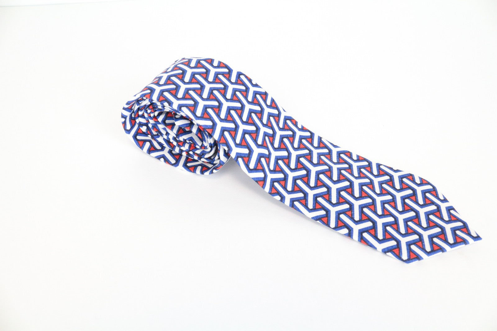 SUITSUPPLY Men Tie 148 x 8 cm Blue Red Linen Cotton Patterned Pointed-End