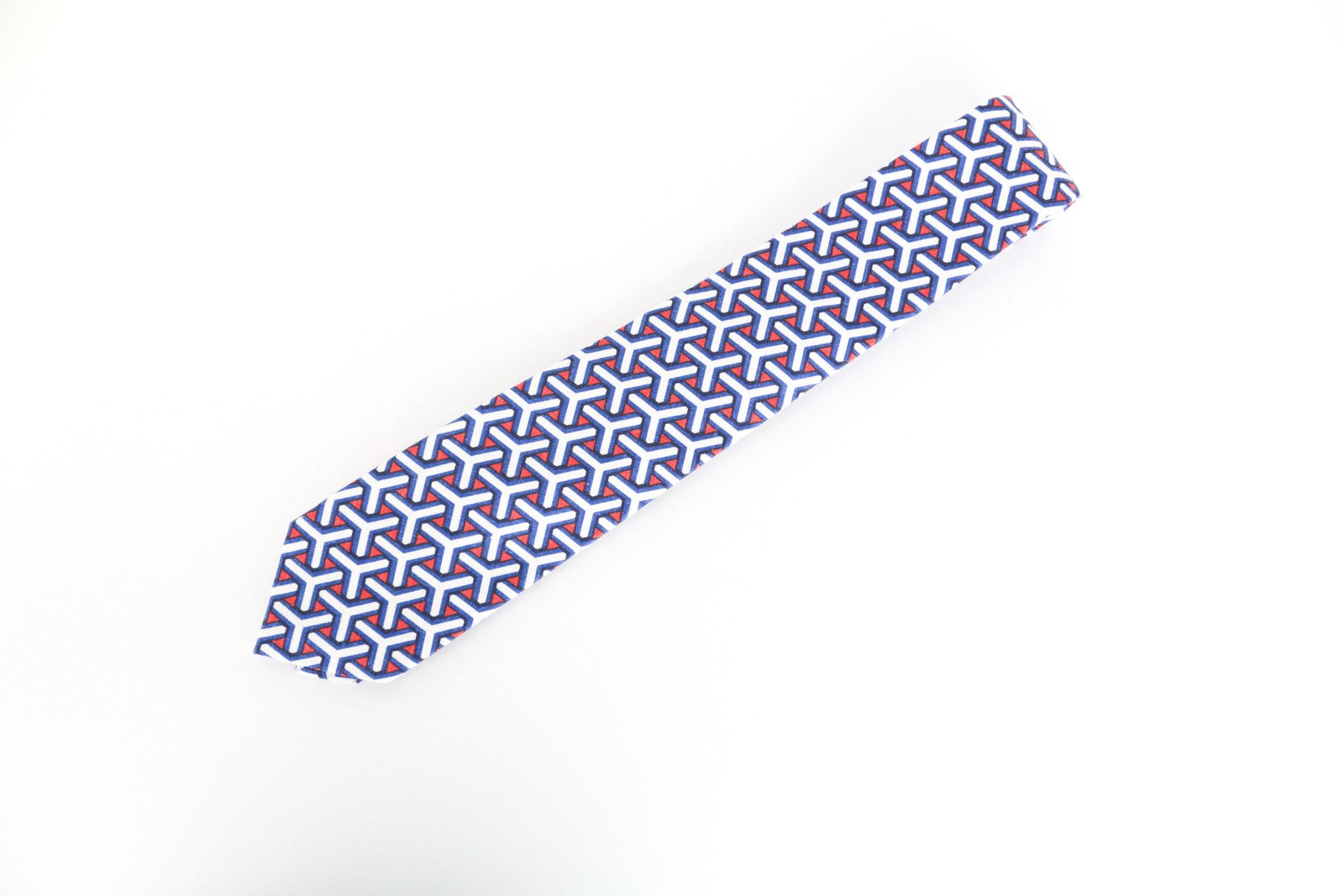 SUITSUPPLY Men Tie 148 x 8 cm Blue Red Linen Cotton Patterned Pointed-End