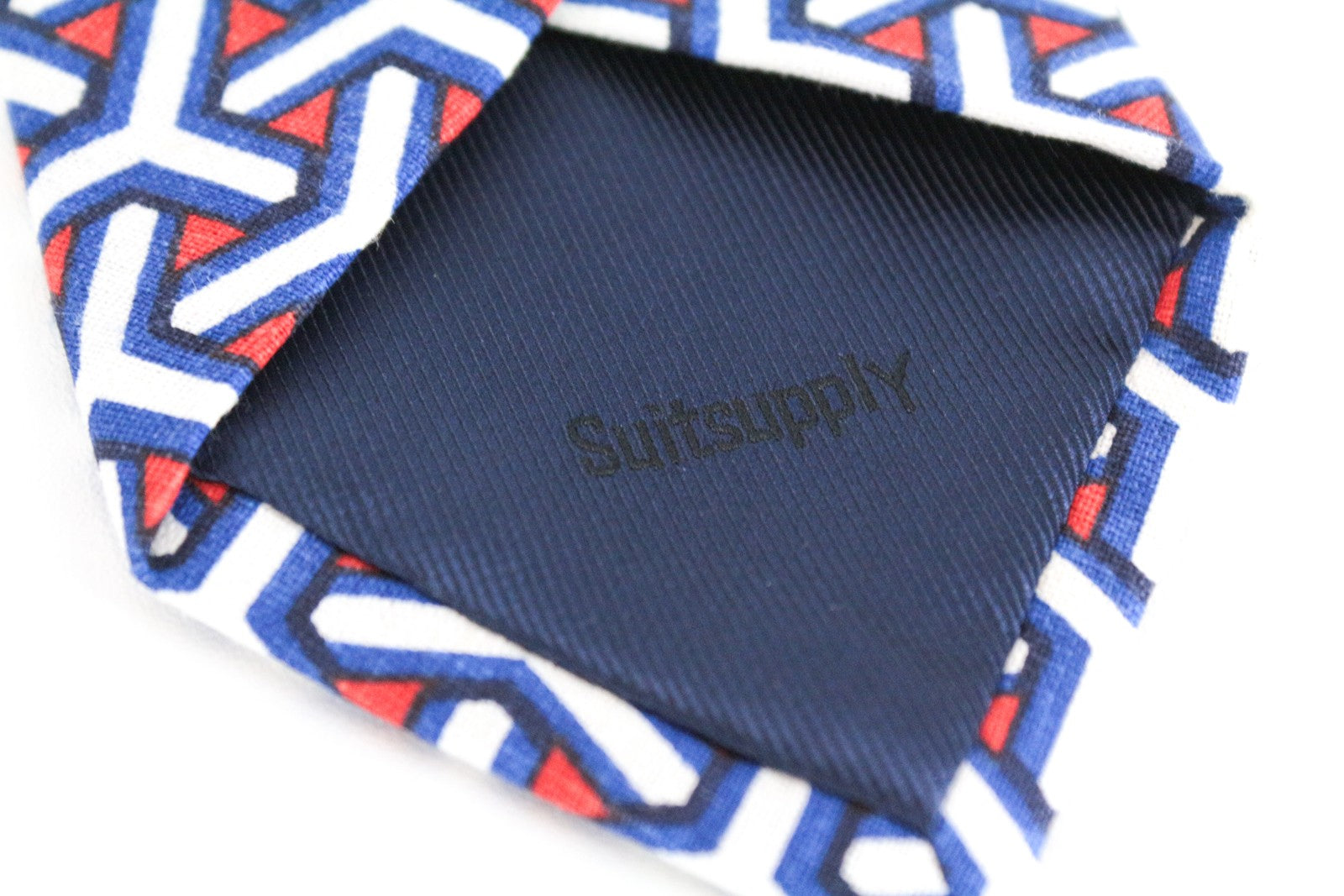 SUITSUPPLY Men Tie 148 x 8 cm Blue Red Linen Cotton Patterned Pointed-End