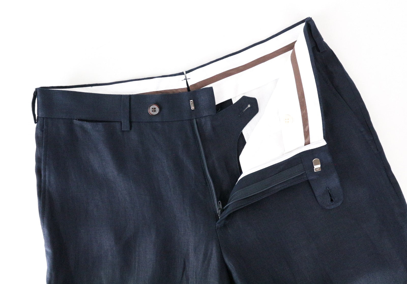 SUITSUPPLY Men Trousers Pure Linen Brescia UK36R Dark Blue Navy Pleated Formal
