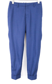 SUISTUDIO Grey Women Trousers UK8R W30 Blue Turn-Up Pleated Classic Pure Wool