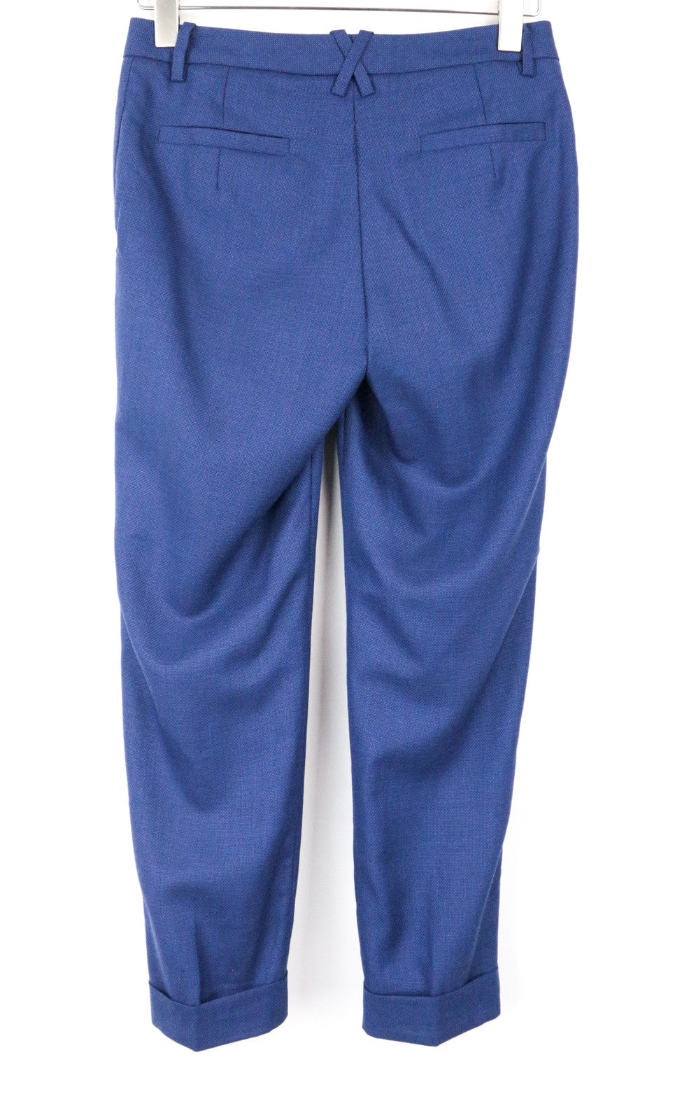 SUISTUDIO Grey Women Trousers UK8R W30 Blue Turn-Up Pleated Classic Pure Wool