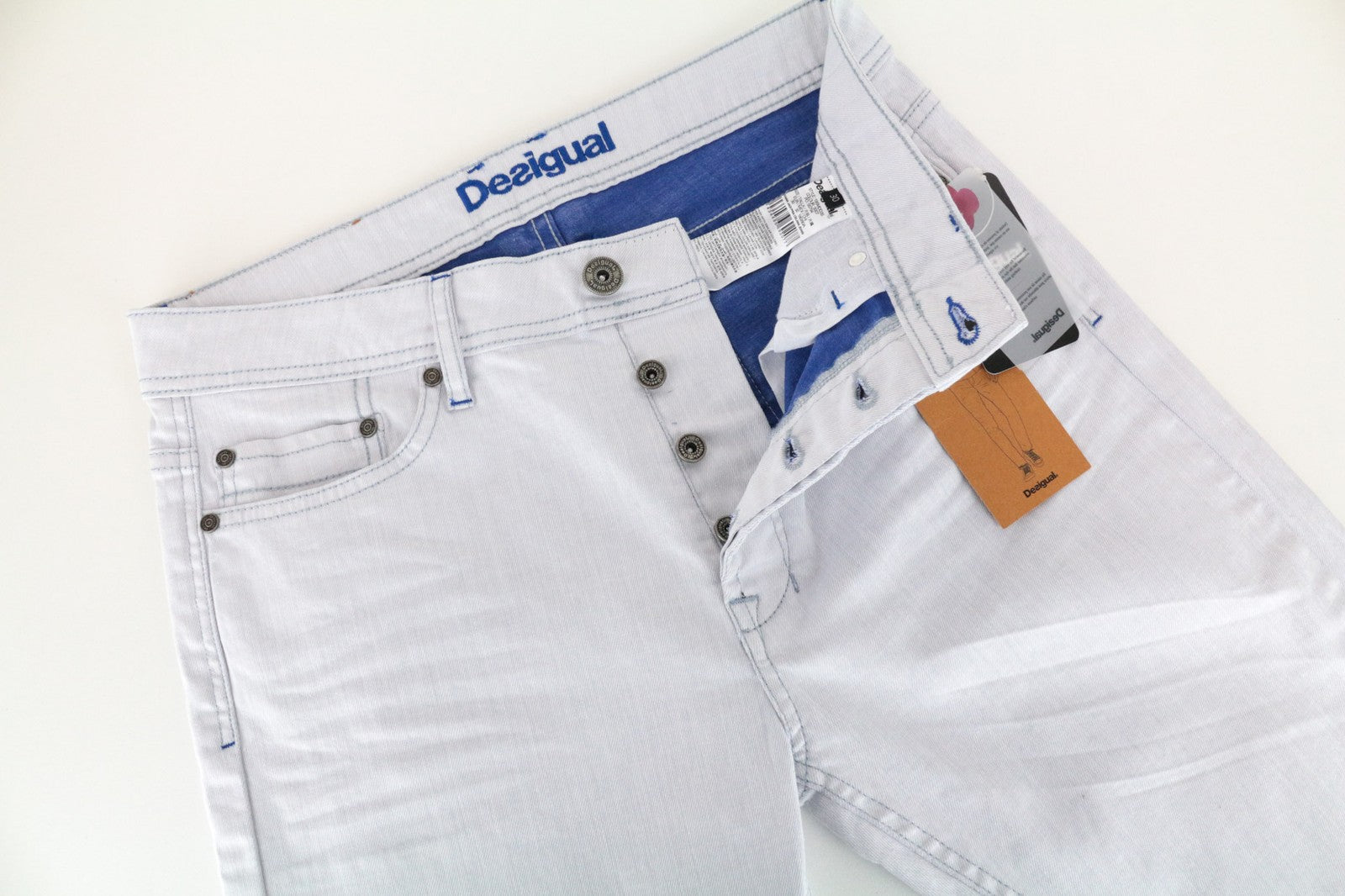 DESIGUAL Lucas Men Jeans UK12 Slim Blue Cotton Stretch