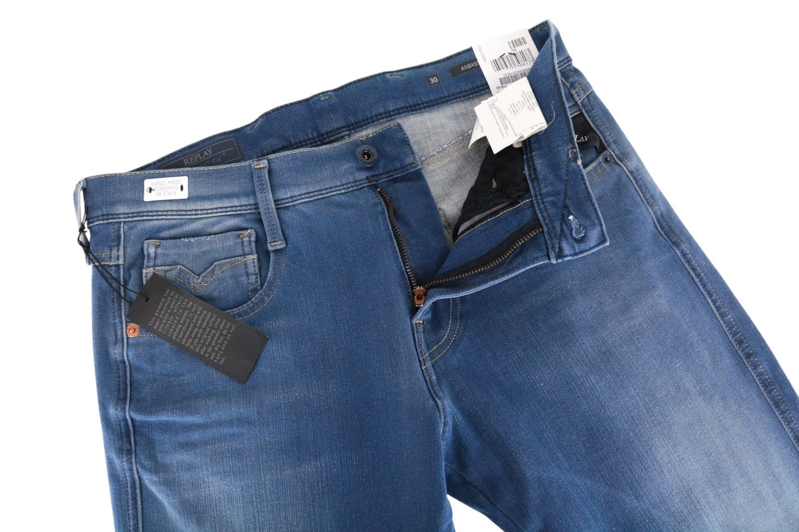 REPLAY Anbass Men Jeans W30/L34 Slim Cotton Blend Stretch Blue