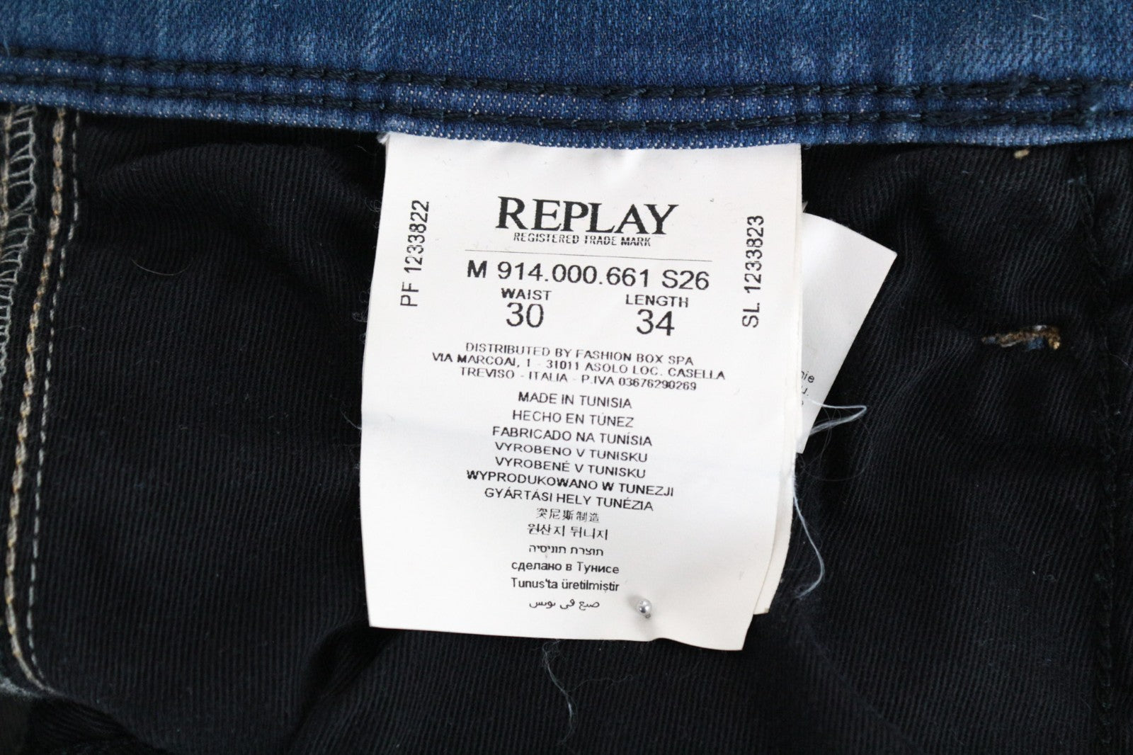 REPLAY Anbass Men Jeans W30/L34 Slim Cotton Blend Stretch Blue