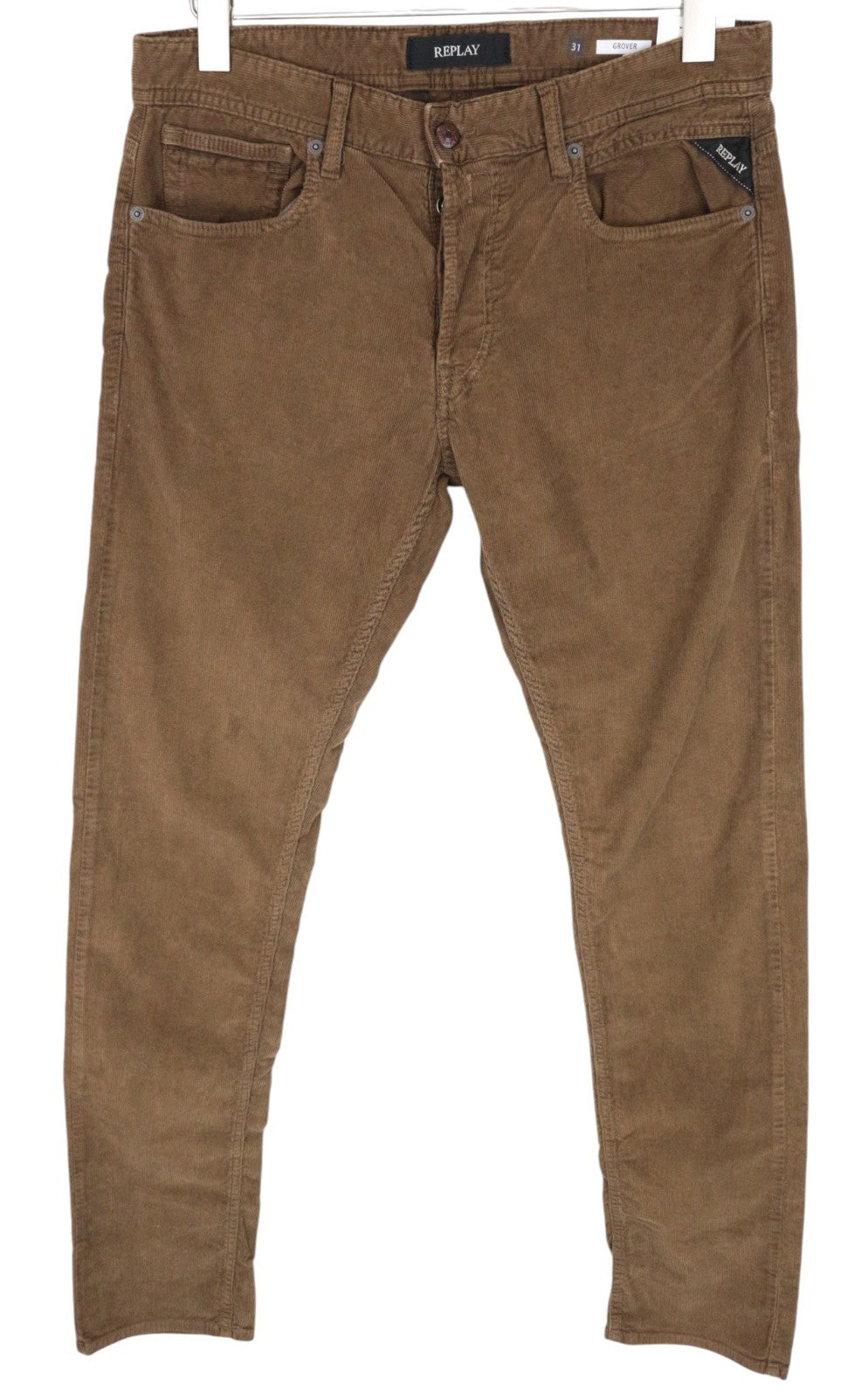REPLAY Grover Men Trousers W31/L34 Straight Cotton Stretch Brown Corduroy