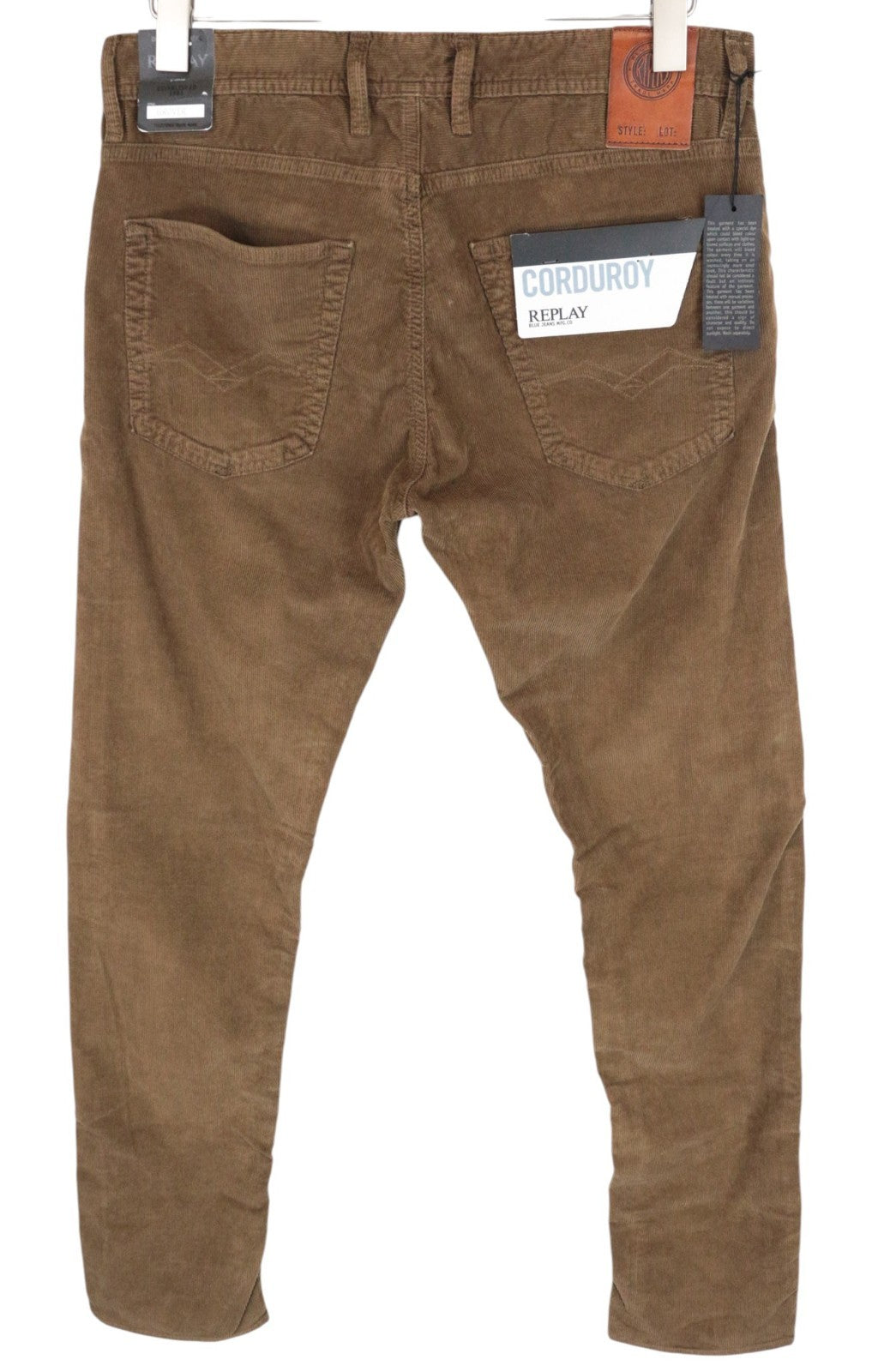 REPLAY Grover Men Trousers W31/L34 Straight Cotton Stretch Brown Corduroy