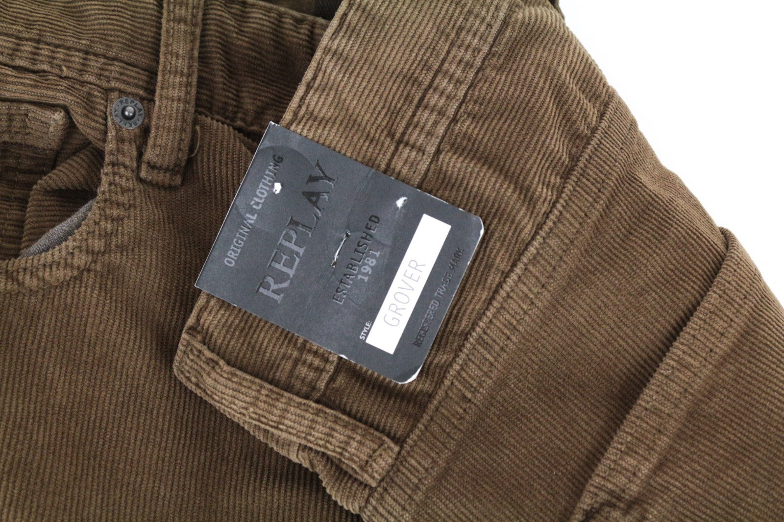 REPLAY Grover Men Trousers W31/L34 Straight Cotton Stretch Brown Corduroy