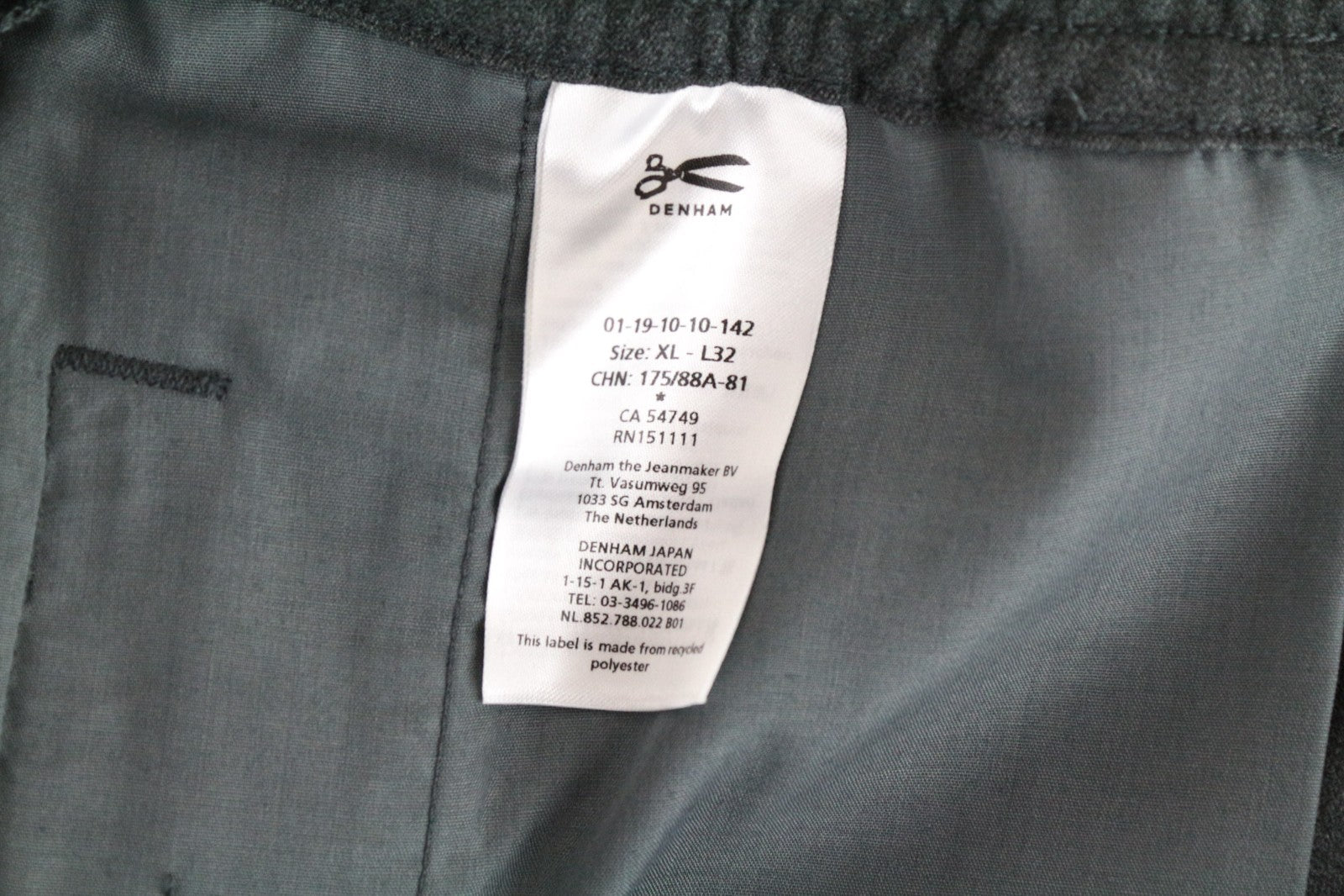 DENHAM Carl Men Trousers XL Grey Cotton Blend Stretch
