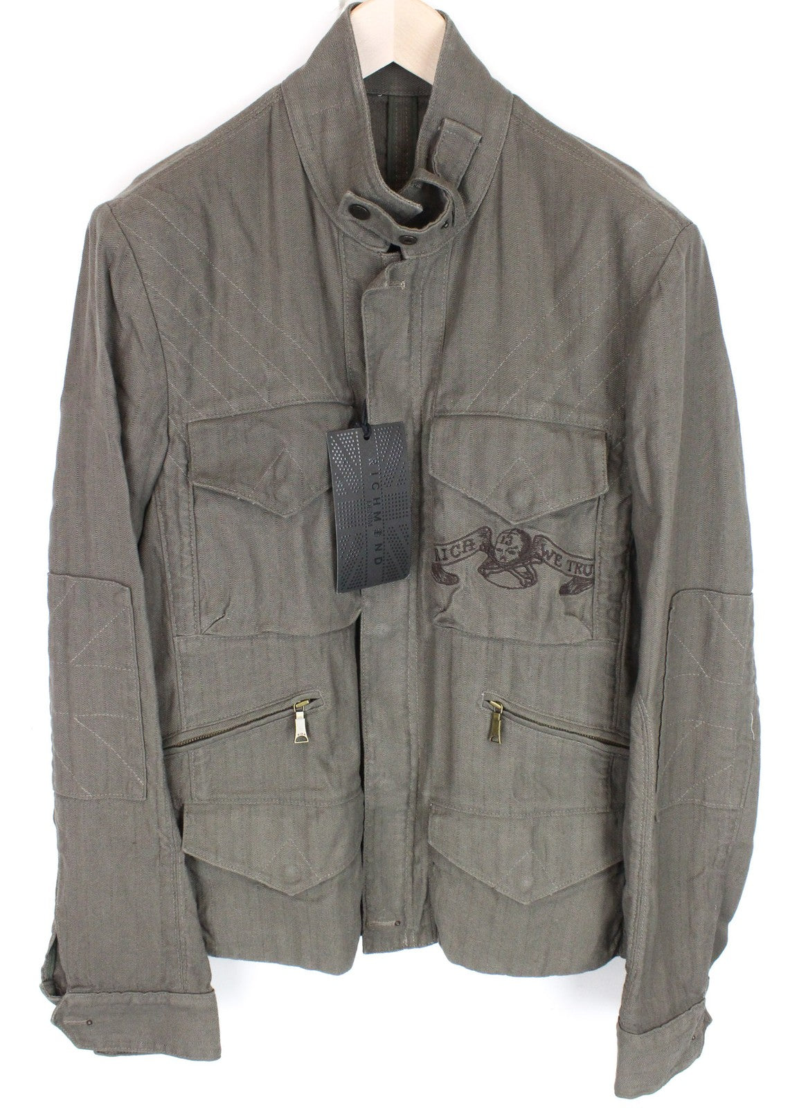RICHMOND Men Jacket 48 M Brown Linen Cotton Lightweight Zipped Single-Breasted