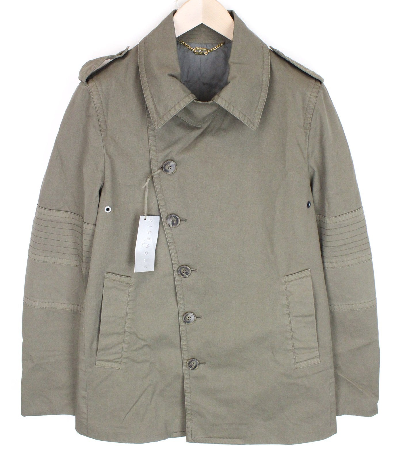 RICHMOND Men Jacket 48 M Green Cotton Stretch Single-Breasted Lined Casual