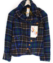 DESIGUAL Women Jacket 38 M Blue Green Wool Blend Checked Pattern Long Sleeved