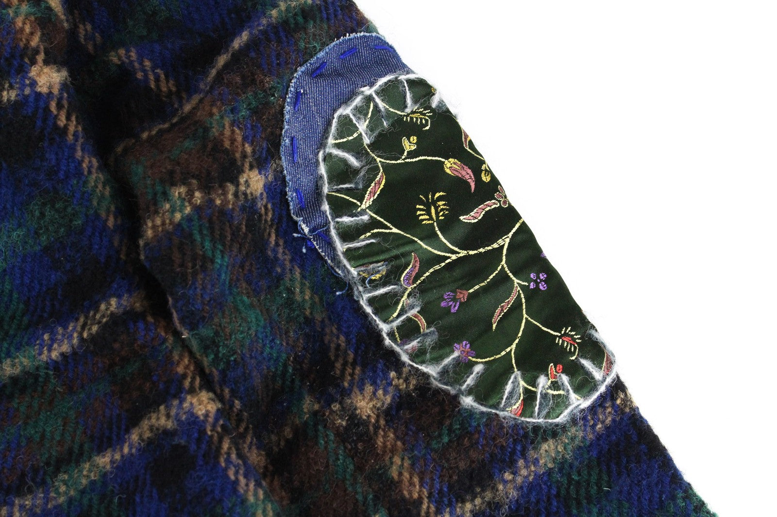 DESIGUAL Women Jacket 38 M Blue Green Wool Blend Checked Pattern Long Sleeved