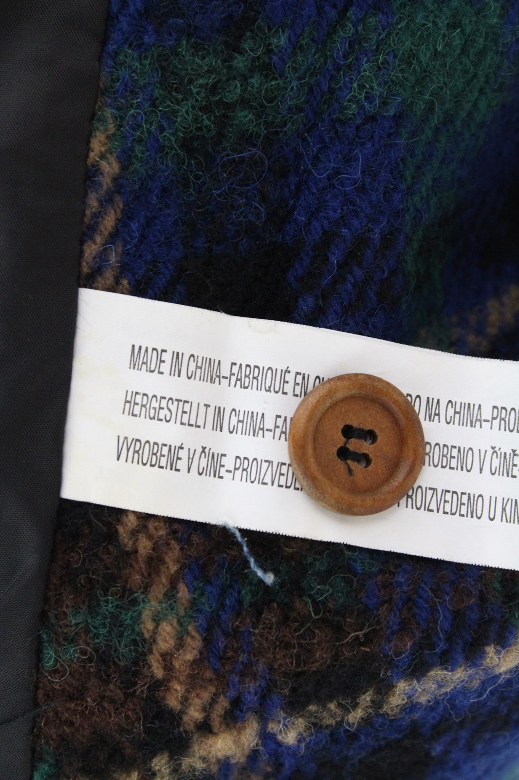 DESIGUAL Women Jacket 38 M Blue Green Wool Blend Checked Pattern Long Sleeved