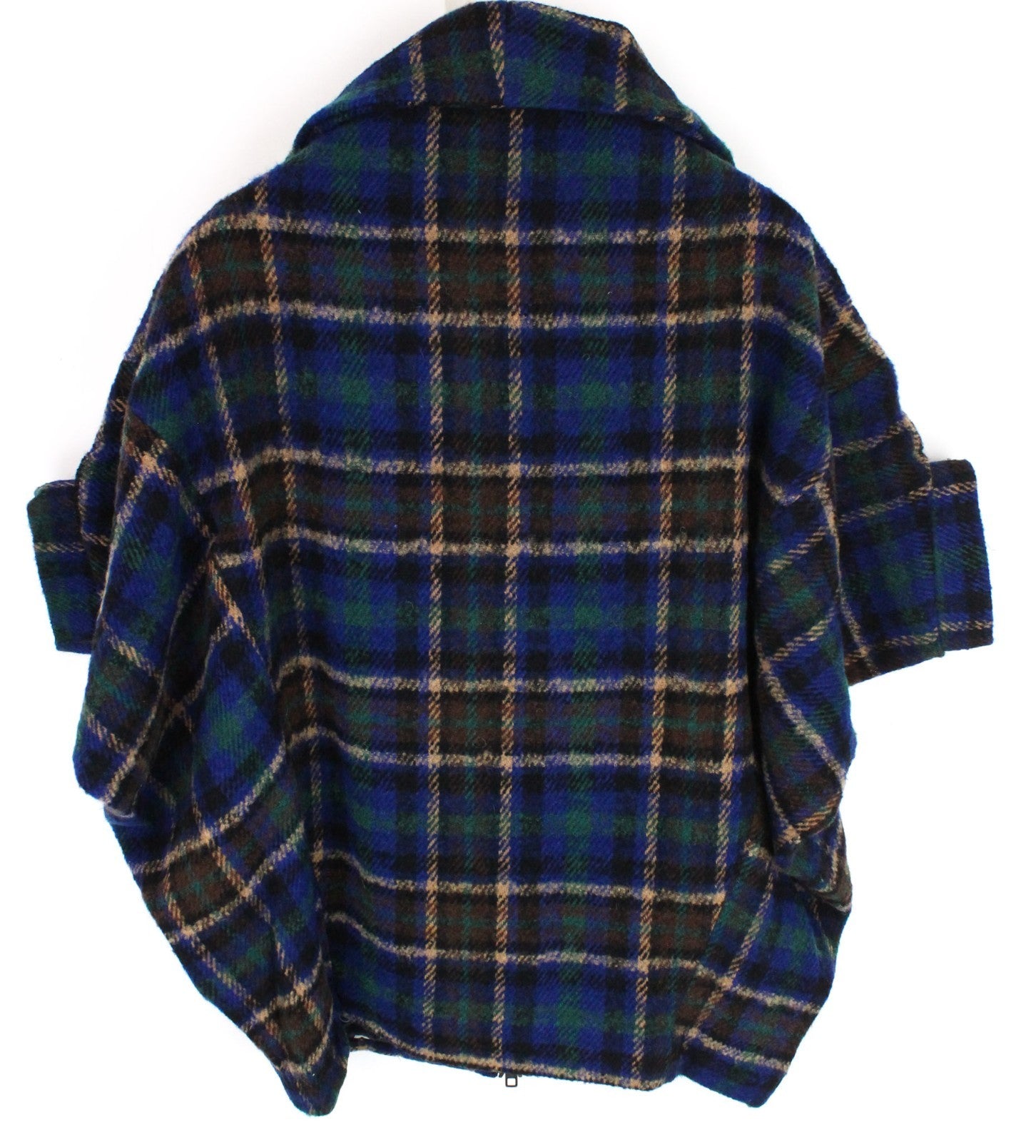 DESIGUAL Women Jacket 40 Blue Wool Blend Checked Short Sleeve Single-Breasted