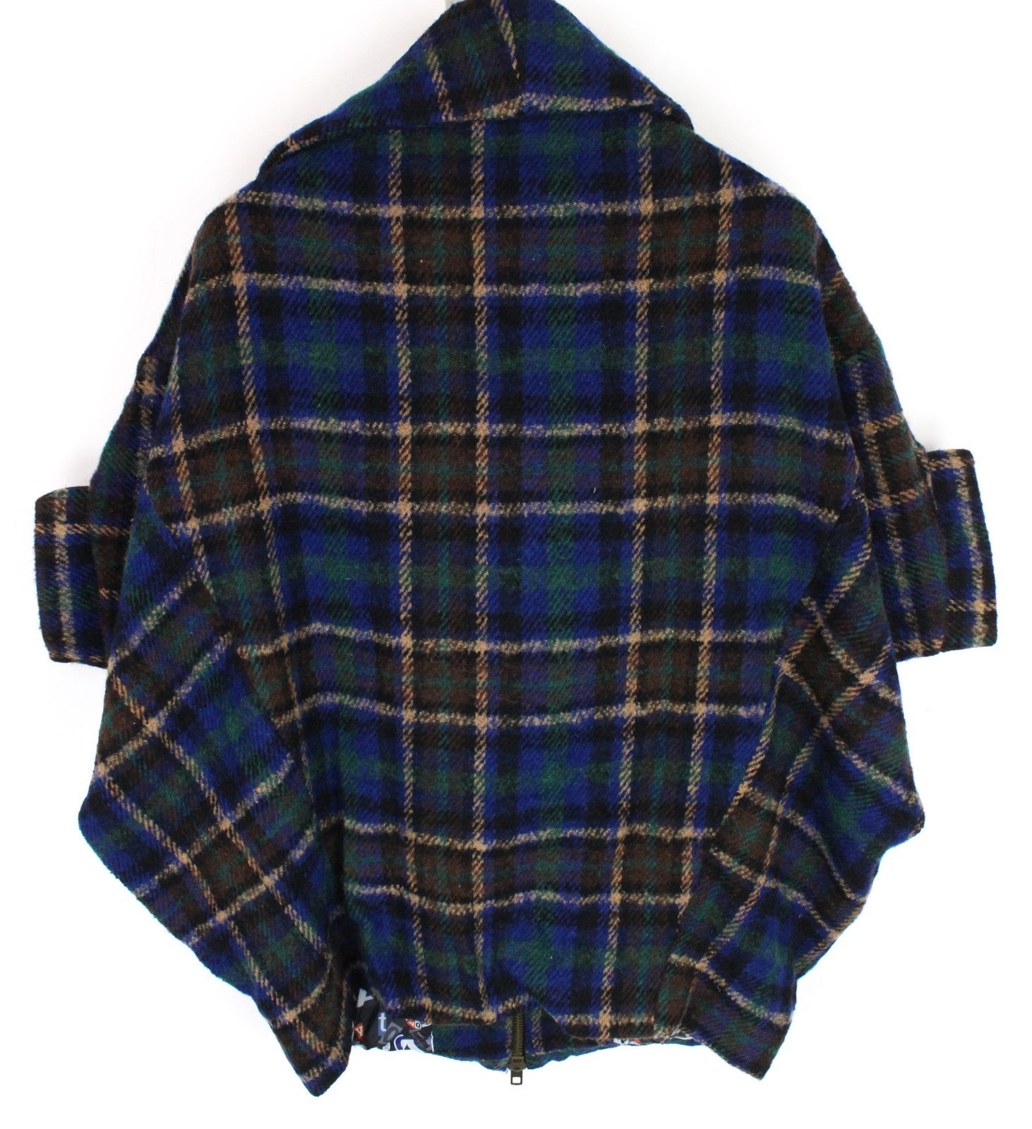 DESIGUAL Women Jacket 40 L Blue Wool Blend Checked Short Sleeved Zipped