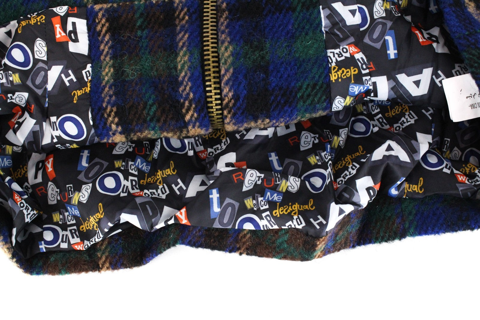DESIGUAL Women Jacket 40 L Blue Wool Blend Checked Short Sleeved Zipped