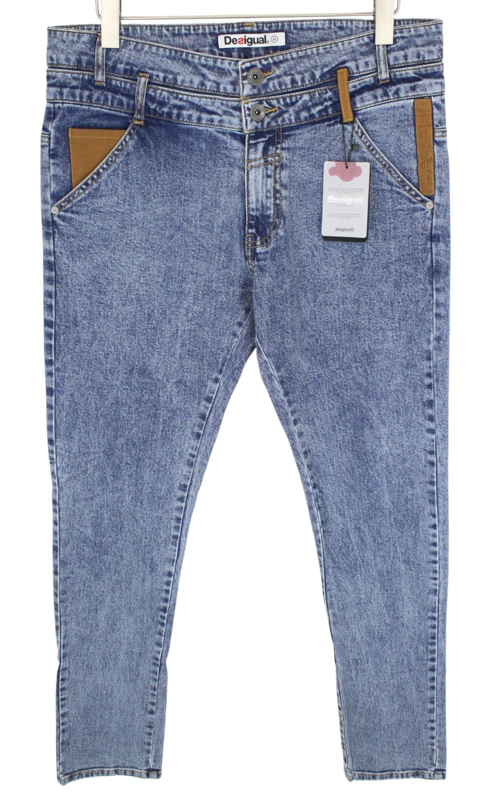 DESIGUAL Coll_Rep Men Jeans W36 Washed Mid-Blue Slim Zipped Classic Stretch