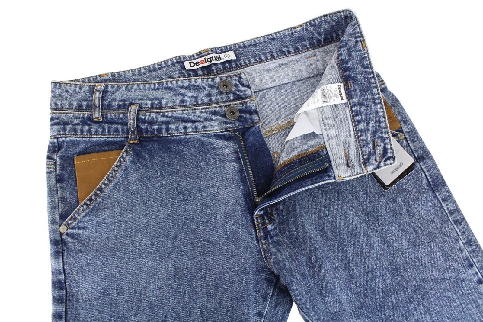 DESIGUAL Coll_Rep Men Jeans W36 Washed Mid-Blue Slim Zipped Classic Stretch