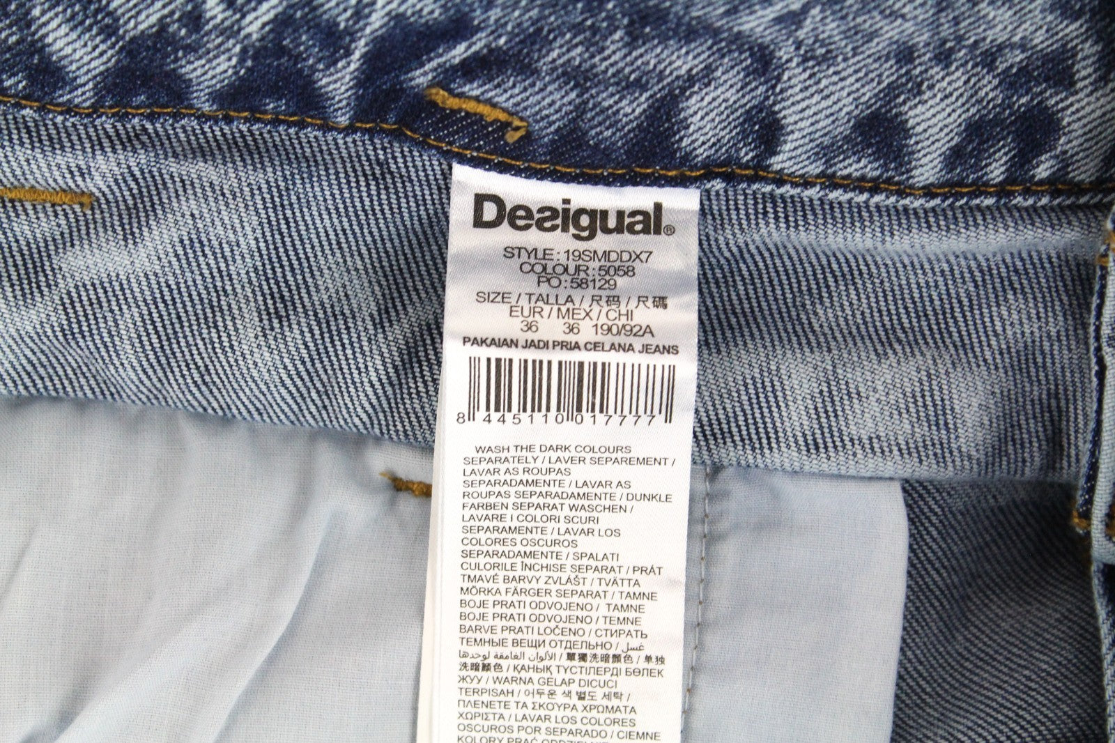 DESIGUAL Coll_Rep Men Jeans W36 Washed Mid-Blue Slim Zipped Classic Stretch