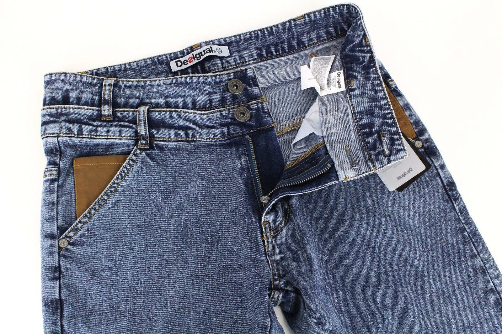 DESIGUAL Coll_Rep Men Jeans W30 Washed Mid-Blue Slim Zipped Classic Stretch
