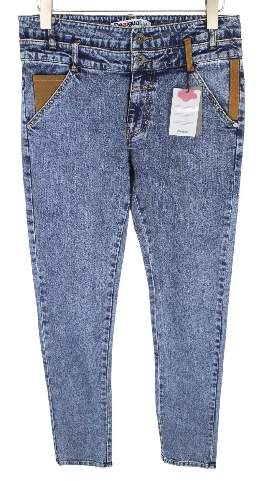DESIGUAL Coll_Rep Men Jeans W32 Washed Mid-Blue Slim Zipped Classic Stretch
