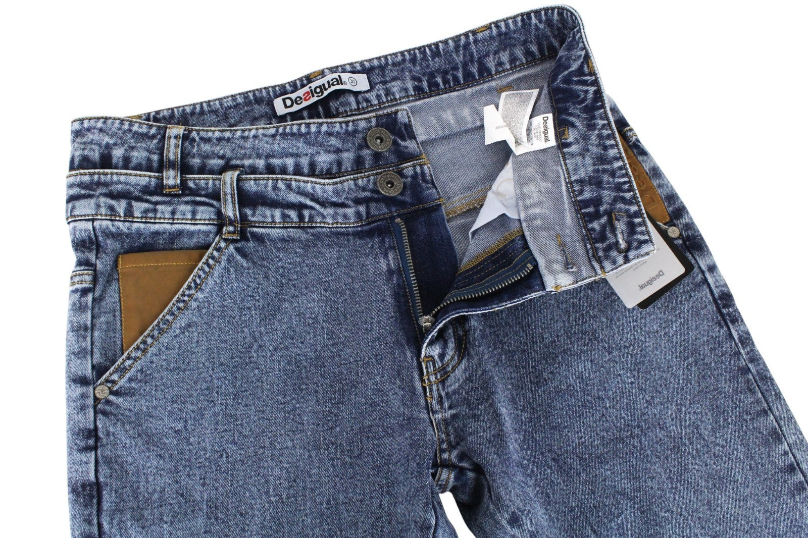 DESIGUAL Coll_Rep Men Jeans W32 Washed Mid-Blue Slim Zipped Classic Stretch