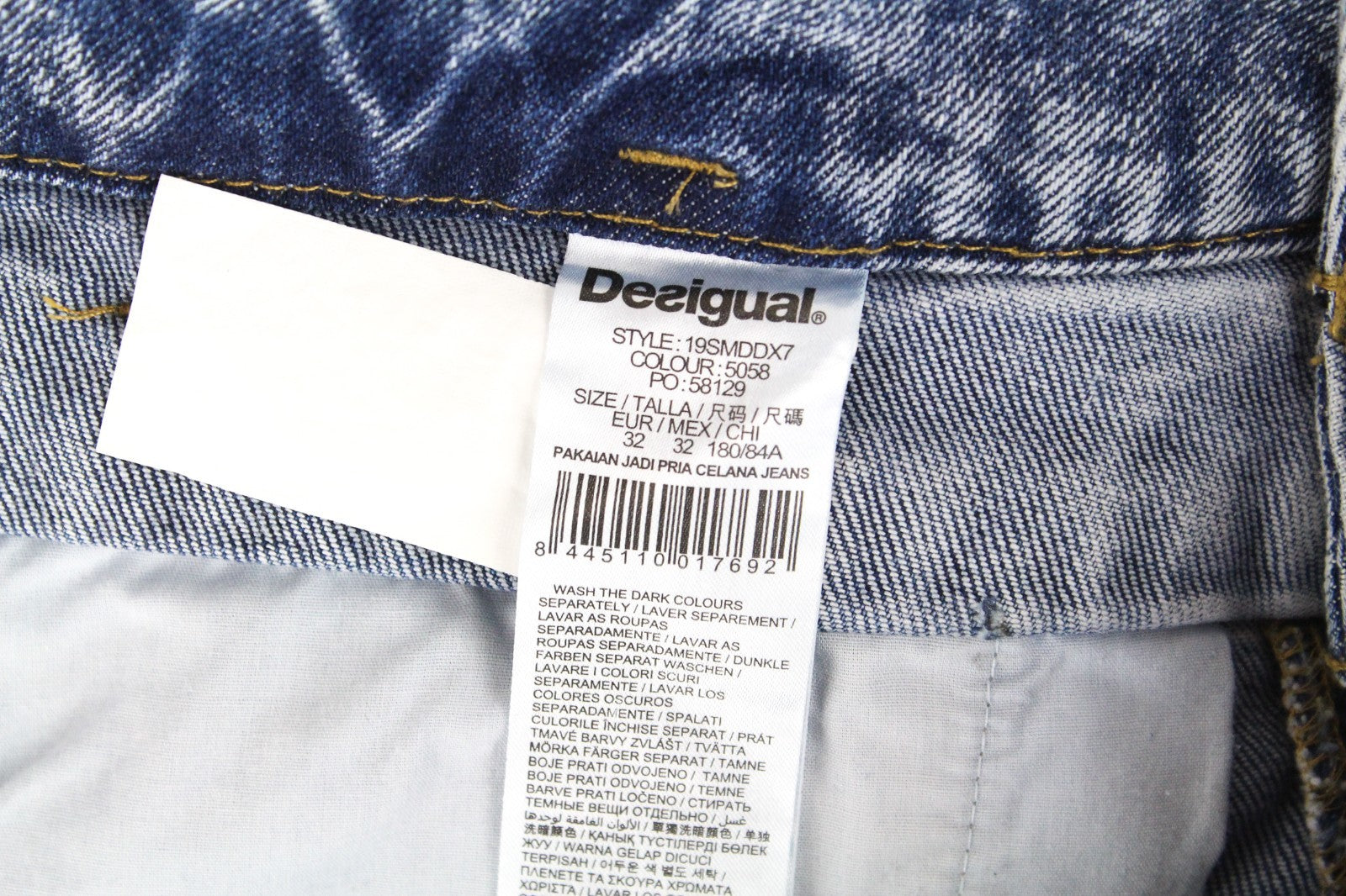 DESIGUAL Coll_Rep Men Jeans W32 Washed Mid-Blue Slim Zipped Classic Stretch