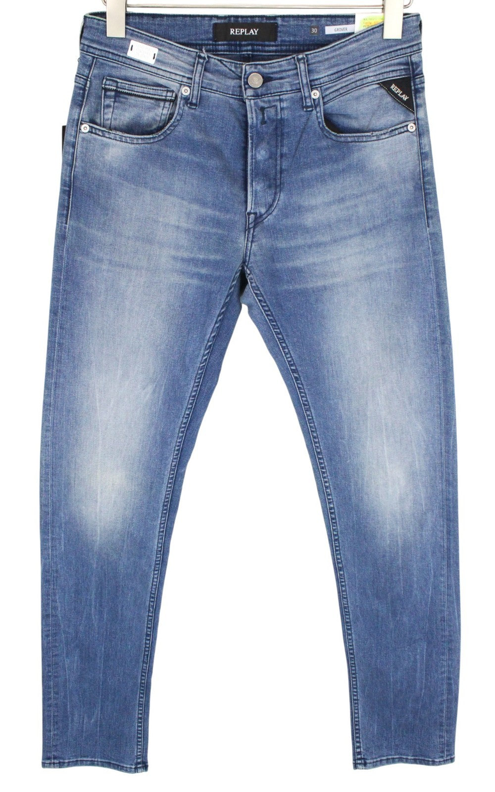 REPLAY Grover Men Jeans W30/L34 Super Stretch Button-Fly Blue Straight Classic