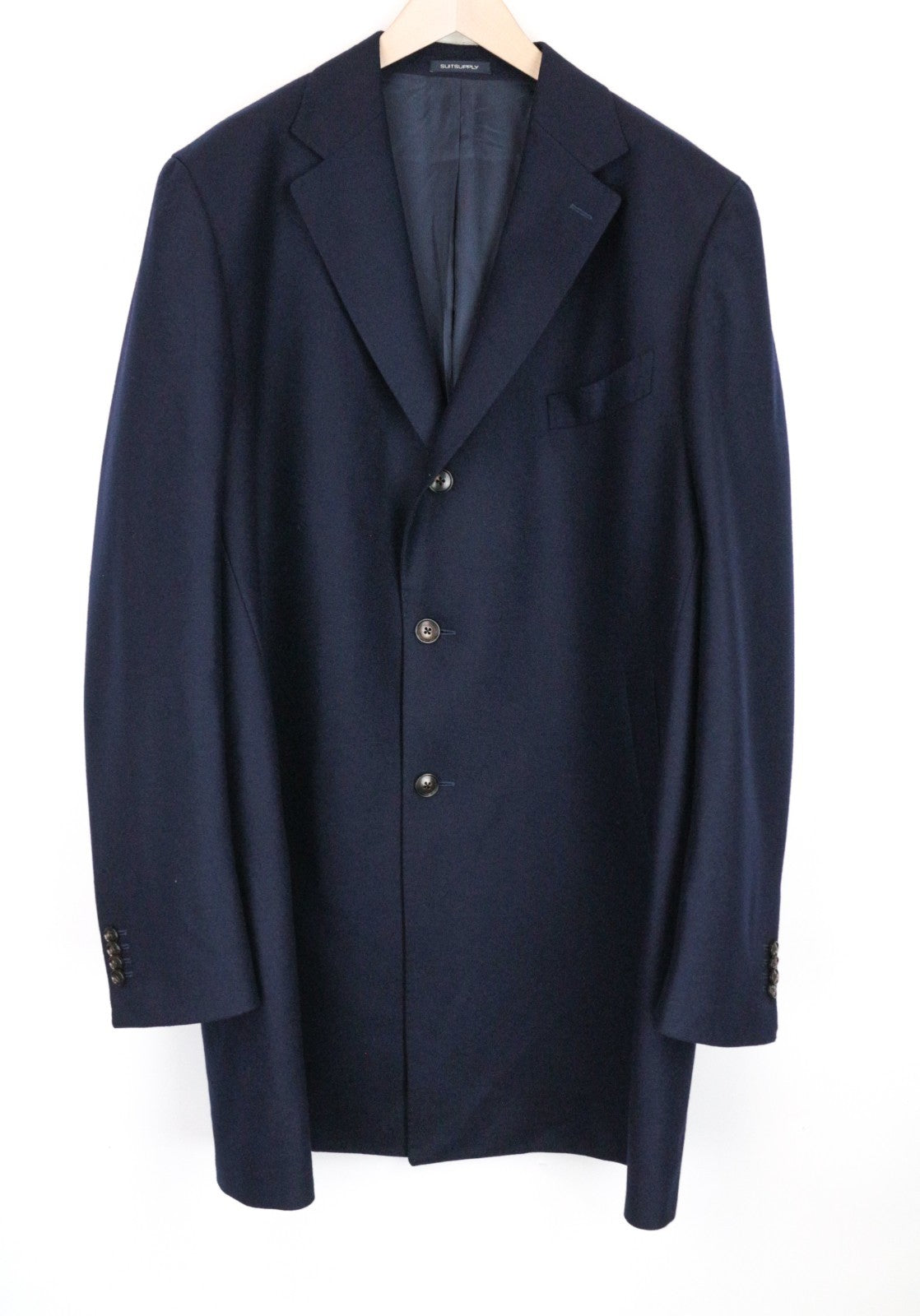 SUITSUPPLY Vicenza Men Coat UK54R Navy Wool Mid-Length Single-Breasted Overcoat
