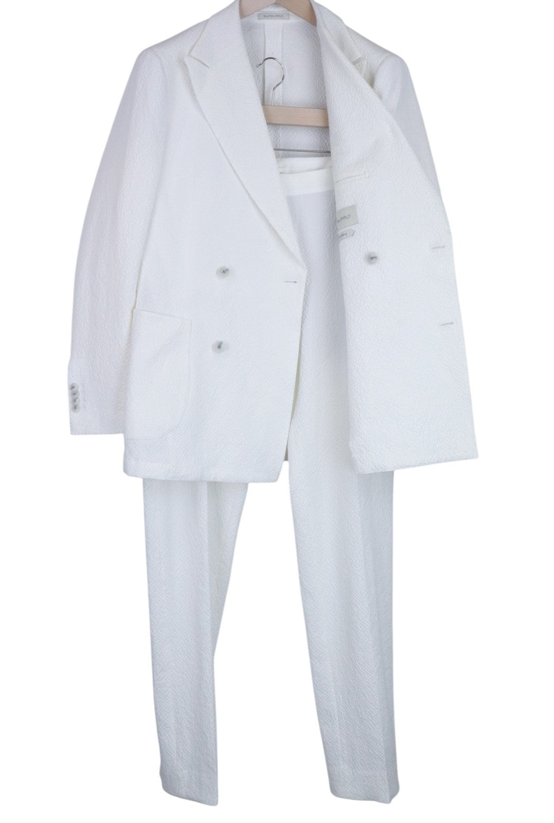 SUITSUPPLY Havana Men Suit UK38R White Slim Seersucker Double-Breasted 2 Piece