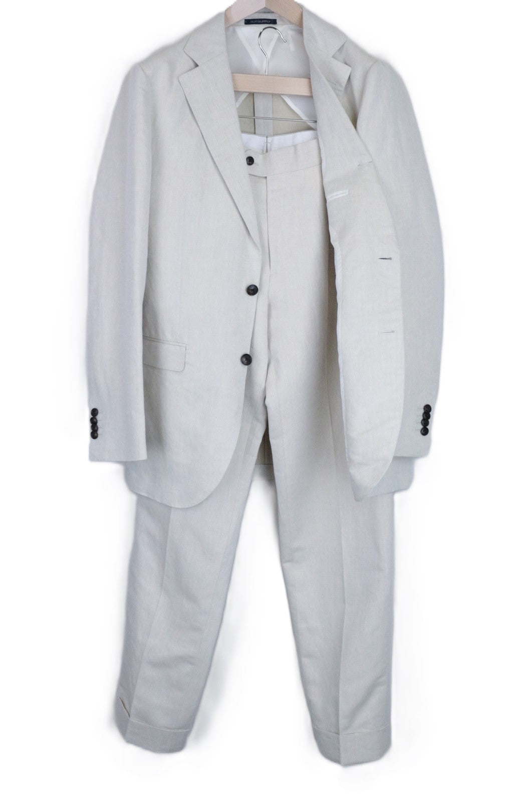 SUITSUPPLY La Spalla Men Suit UK38L Beige Linen Cotton Single-Breasted 2 Piece