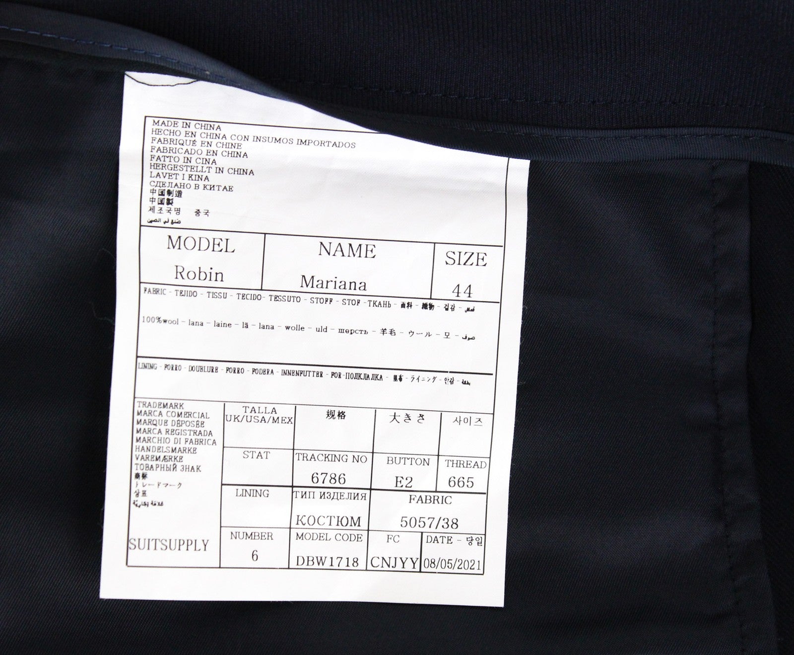 SUITSUPPLY Robin Women Trousers ~W39/L26 Pure Wool Formal Flat Front Slim Blue